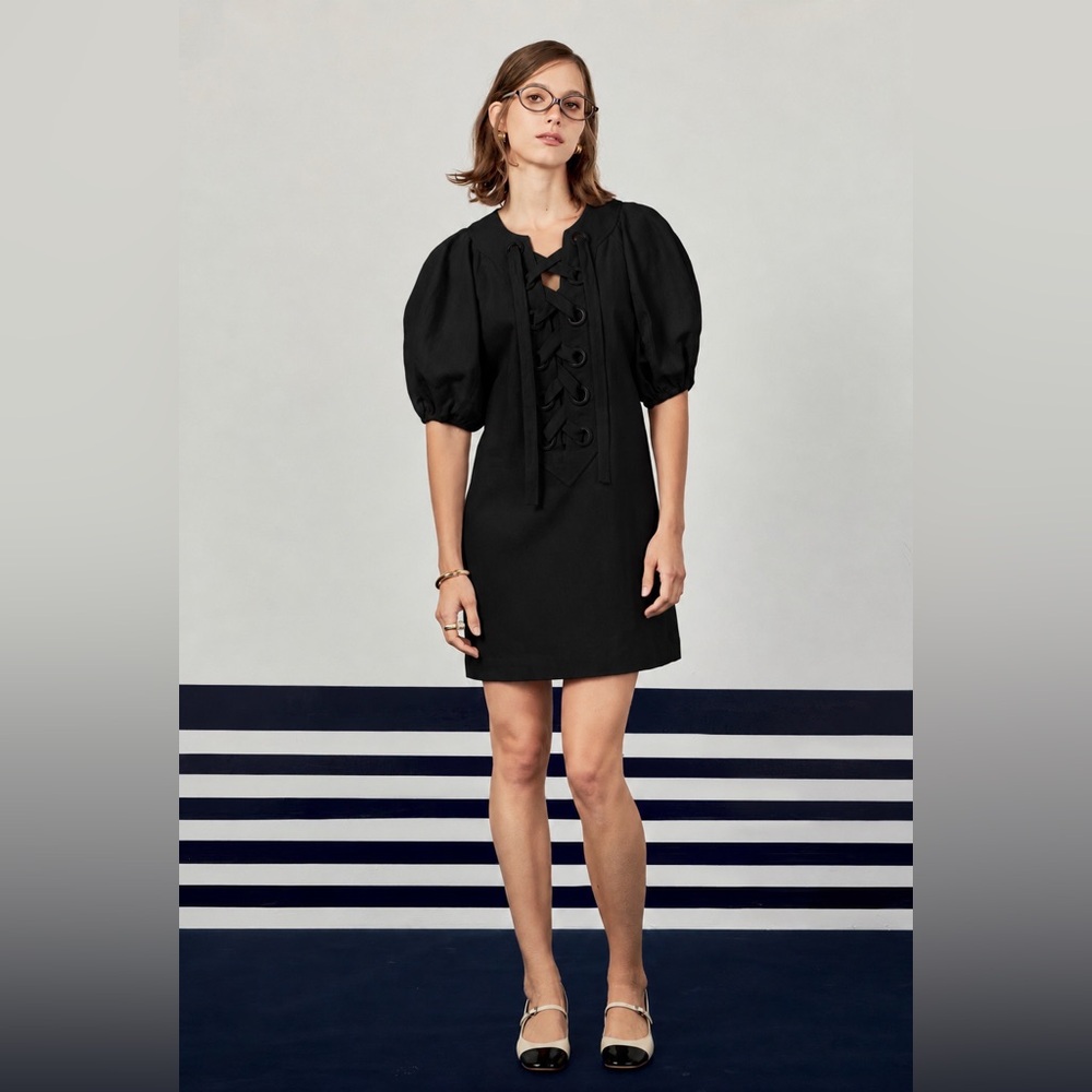 English Factory LACED UP PUFFED SLEEVE MINI DRESS